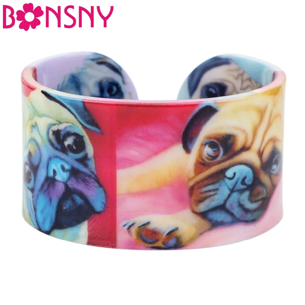 

Bonsny Plastic French Bulldog Pug Dog Bangles Bracelets Fashion Indian Craft Jewelry For Women Girl Animal Accessories Wholesale
