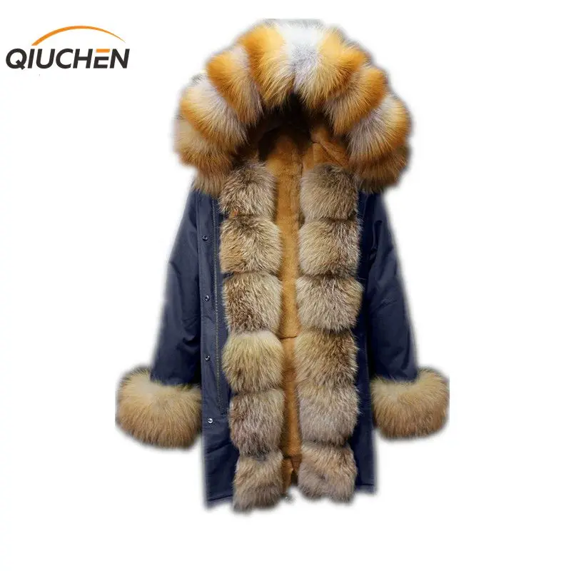 Парка QIUCHEN PJ6002 длинная парка из натурального меха Красной лисы с подкладкой