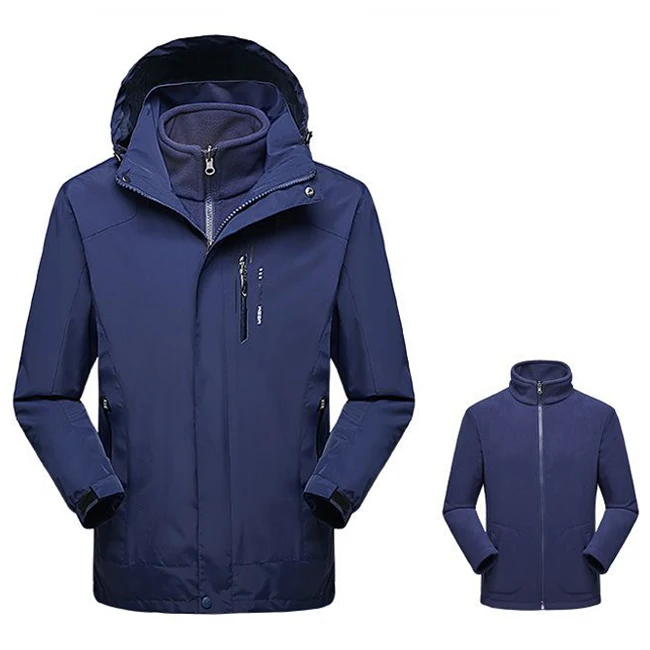 Зимняя Флисовая теплая куртка из 2 предметов для мужчин и женщин, для занятий спортом на открытом воздухе, ветровка для походов, катания на лыжах, кемпинга, теплые пальто, VA324 - Цвет: Men Dark Blue