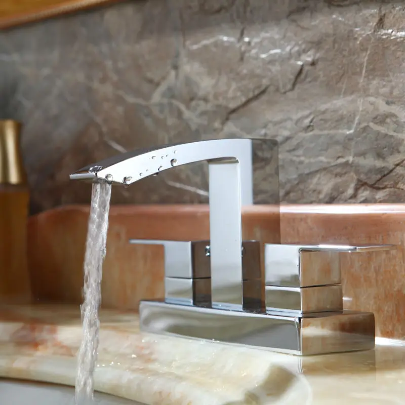 Kes LEAD-FREE براس اثنان مقبض الحمام شلال صنبور مع استنزاف التجمع مرحاض الغرور بالوعة الحنفية ، الكروم ، L4101LF