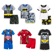 Летняя одежда для маленьких мальчиков милые детские пижамы с героями мультфильмов костюм с короткими рукавами Воздухопроницаемый костюм для детей от 2 до 7 лет, хлопковые пижамы
