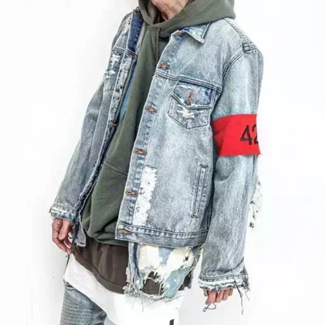PARKSIDE WIND 424 Broken Holes Denim Jacket Male Hip Hop
