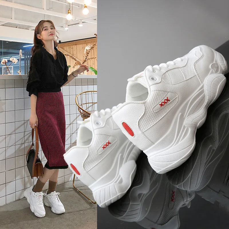

Ins super fire sports shoes female 2019 new old shoes Harajuku wild white shoes thick