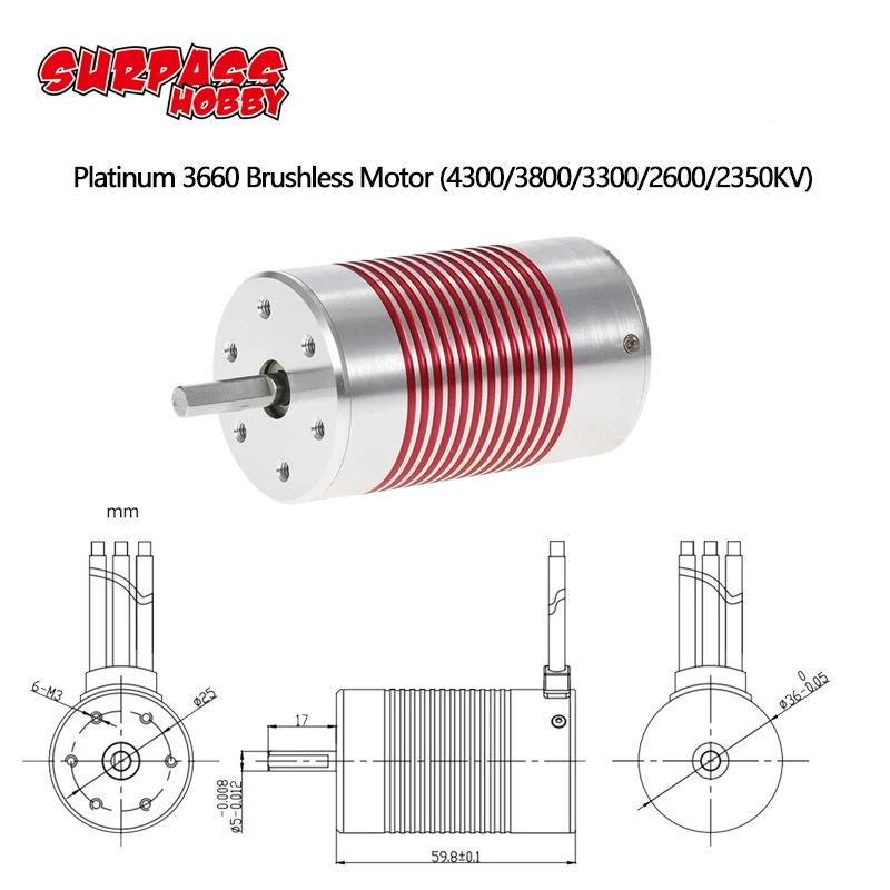 

SURPASSHOBBY Platinum Waterproof Series 3660 4300KV 3800KV 3300KV Sensorless Brushless Motor Engine for 1/10 RC Car Truck Model