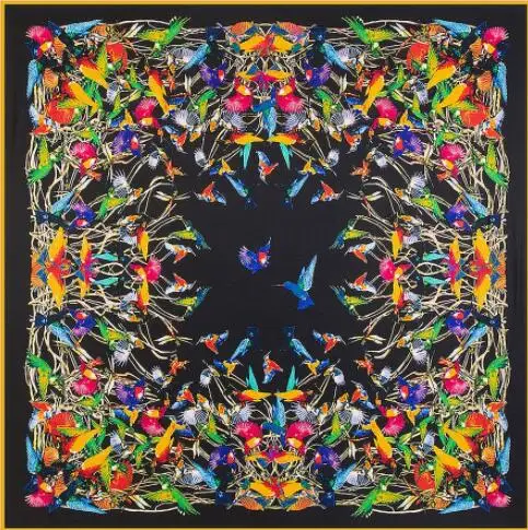 

130cm*130cm Luxury Brand Birds Paying Homage To The Phoenix Print Silk Scarf For Women Headband Large Square Scarves D647