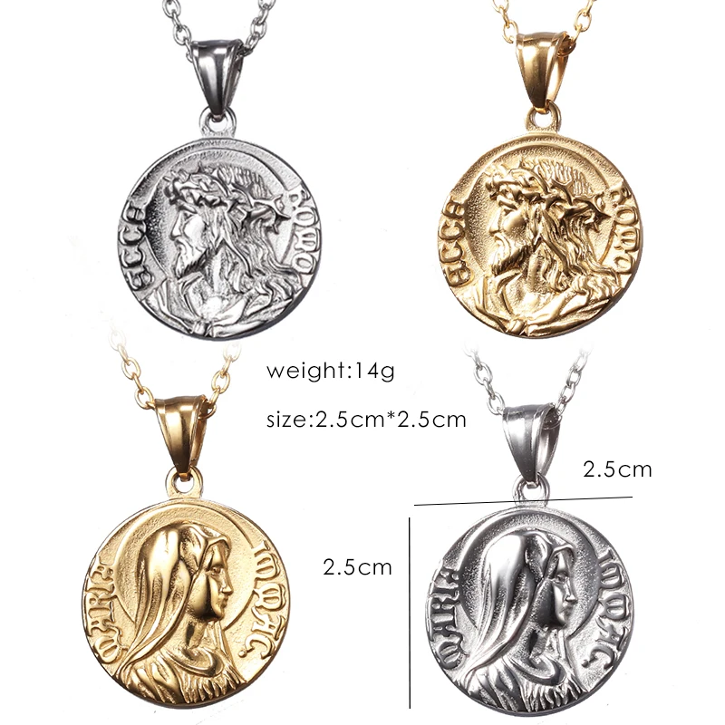Модный золотой цвет и цвет серебра талисман Иисус, Дева Мария религия монета кулон ожерелье ювелирные изделия для мужчин и женщин Подарки