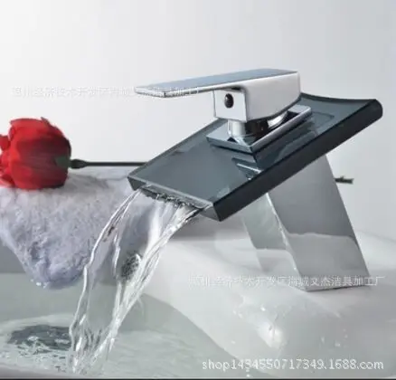 Kitchen faucet factory direct black glass waterfall faucet wide mouth faucet LED