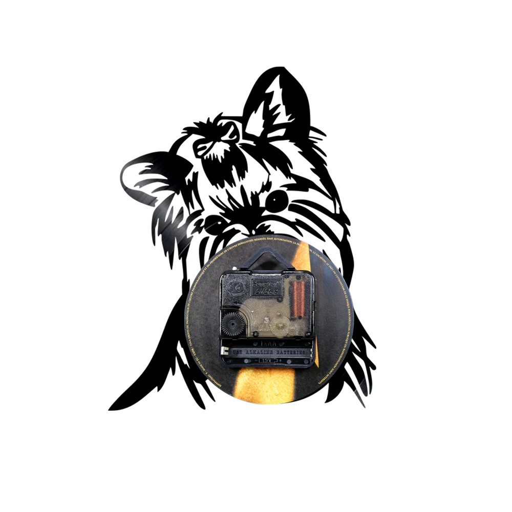 Yorkie Terrier собака порода виниловая пластина настенные часы щенок силуэт светильник
