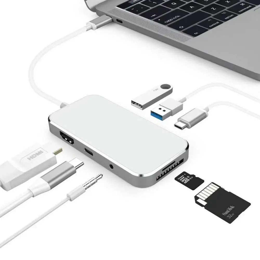  Amkle 7in1 USB C Hub Type C HDMI SD PD SD/TF 3.5mm Adapter Thunderbolt Dongle for MacBook Pro HUB S