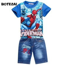 Retail spiderman font b kids b font clothing sets fashion cartoon children summer shirt font b