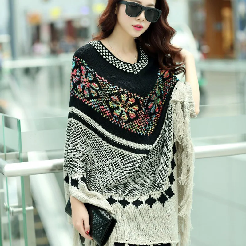 

2018 New Hot Fashion Autumn Winter Women Oversized Wool Pullovers Sweaters Bat Sleeve shawl poncho B169