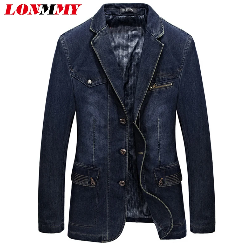 LONMMY Jeans blazers men jacket Suits for men Casual Cowboy jaqueta ...