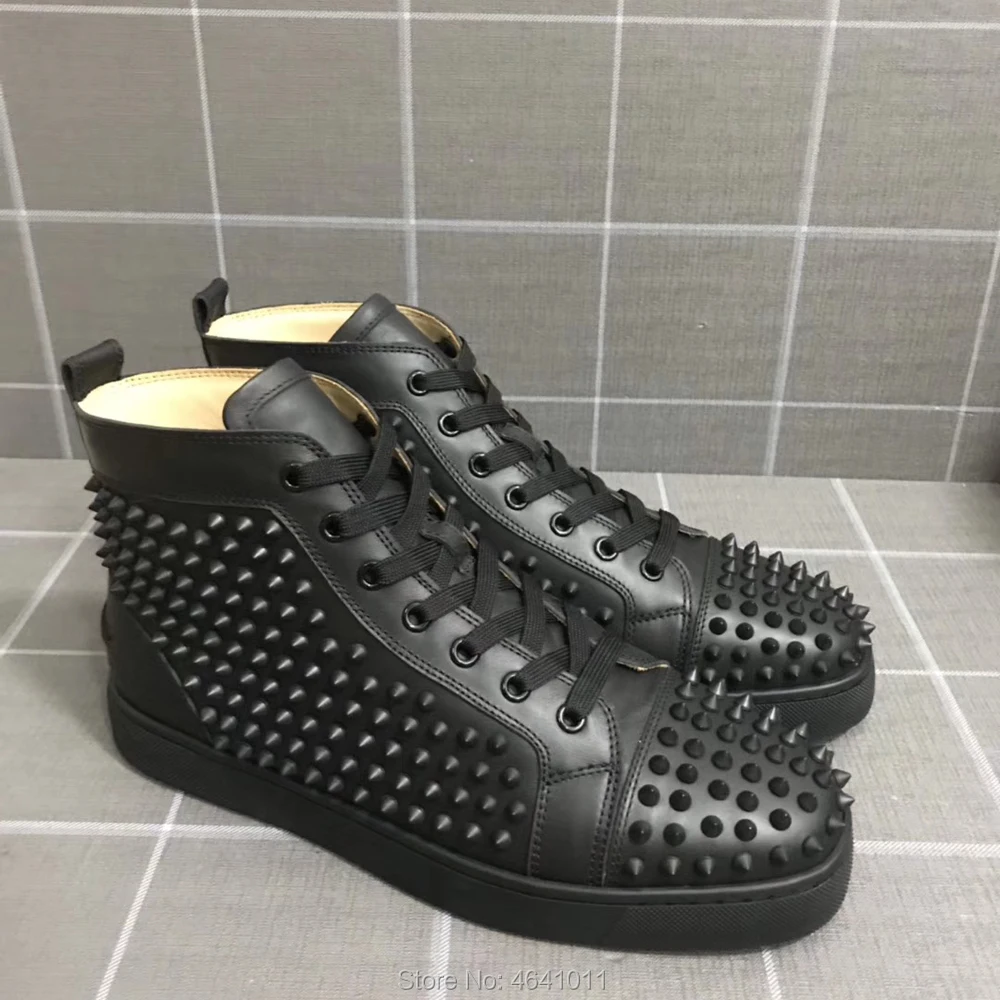 

High Top Sneakers Leisure cl andgz Lace Up black leather Spikes whole Red bottoms For Men sport Shoes Flat Loafers Footwear