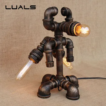 

LUALS Robot Deco mesa Table Lamp Loft Water Pipes Retro Table Lamp Creative Cafe Bar Art Ambience Desk Lamp Edison Lighting
