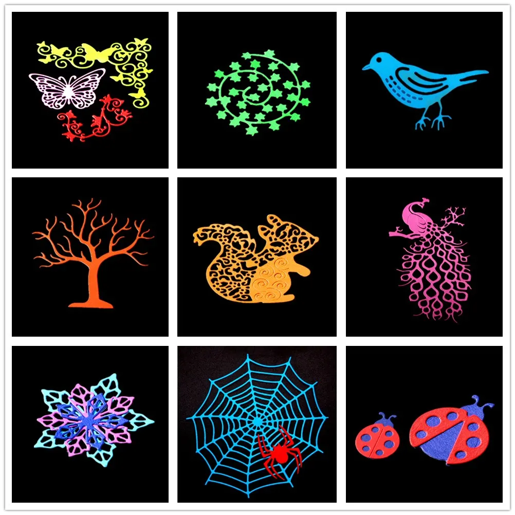 

Cartoon Animal Insects Plant Metal Cutting Dies For Scrapbooking Paper Card Bird Peacock Squirrel Spider Cute Steel Die Cutters