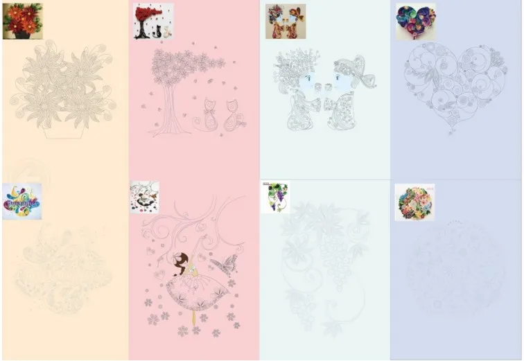 

16patterns DIY craft paper Paper Quilling line art design paper template 8pcs