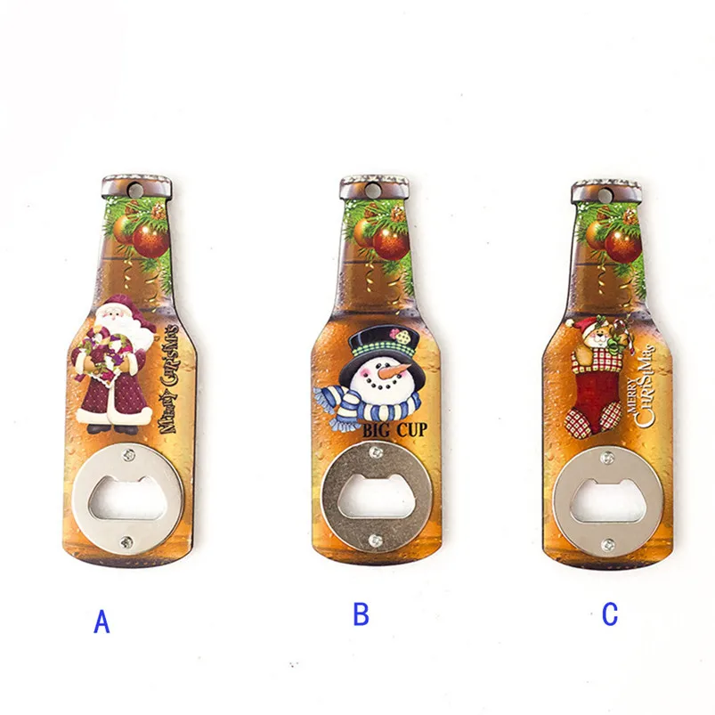 Creative Wooden Bottle Opener Christmas Print Refrigerator Magn Home Decoration Kitchen Eco-Friendly Beer Opener 40MR0406