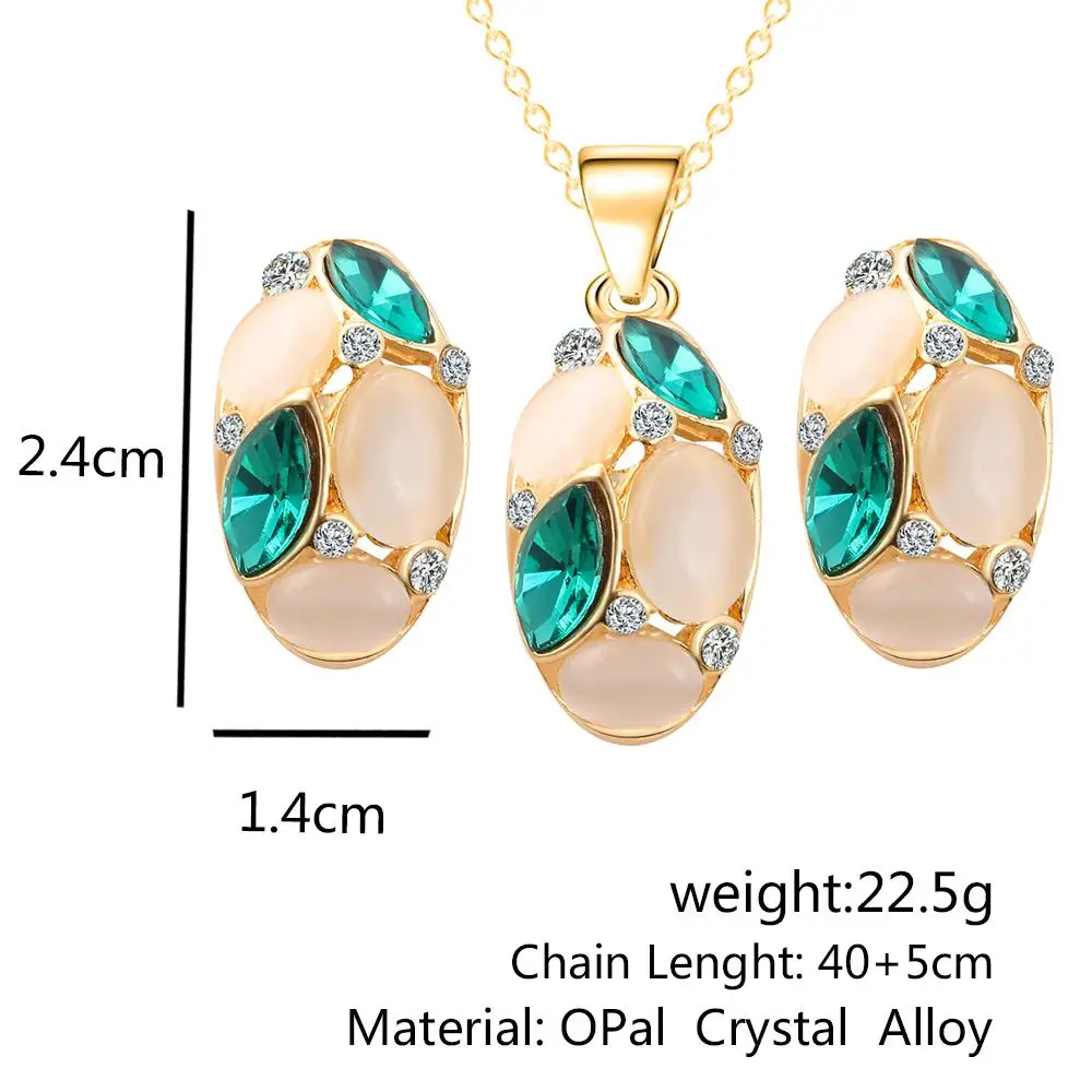 Brand Design Cute Opal Jewelry Sets Pendant Necklaces Earrings For Women Wedding Color Crystal Jewelry parure bijoux femme