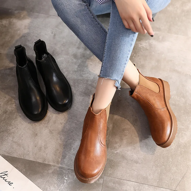 

MoBeiNi 2018 autumn and winter new Martin short tube women's boots round head with low to help sleeve boots children's shoes