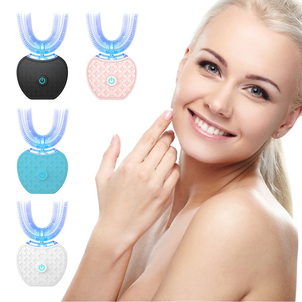 Double Heads 360 Automatic Sonic Electric Toothbrush USB Charging Silicone U Shape Head Teeth Whitening Cleaning Tool Blue Light Double Heads 360 Automatic Sonic Electric Toothbrush USB Charging Silicone U Shape Head Teeth Whitening Cleaning Tool Blue Light