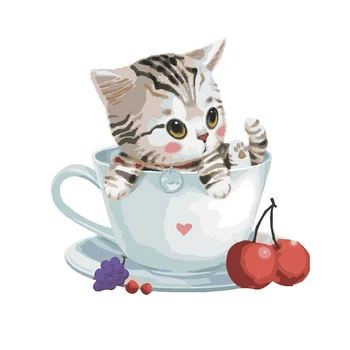 

Frameless Pictures Painting By Numbers Hand Painted On Canvas Decoration Painting Animal Cute Cup of Cats Art Oil Painting