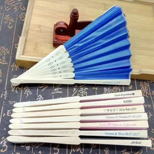 

100Pcs Personalized Wedding Folding Hand Fan Favors With Bride Groom Name & Date Customized Bridal Party Gifts+Organza Bag