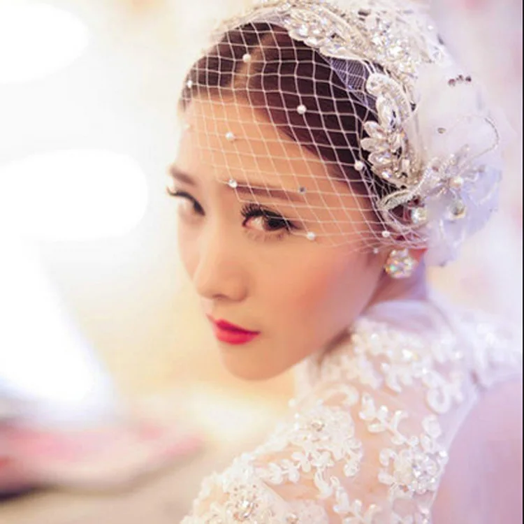 

cappello con veletta 2019 new white crystal veil hat wedding wholesale birdcage veil real photo sombrero mujer boda