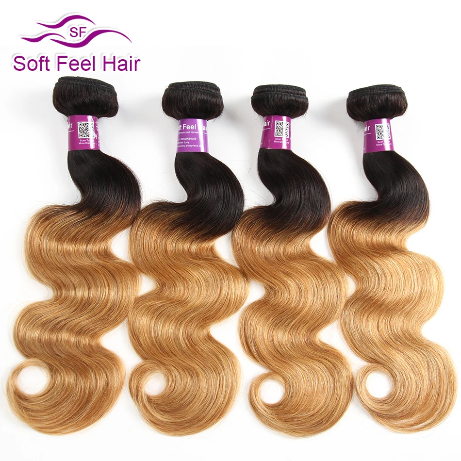 Soft Feel Hair T1B/27 Ombre Human Hair Extensions Honey Blonde Bundles Ombre Brazilian Body Wave 4 Bundles Remy Hair Weave 4 Pcs