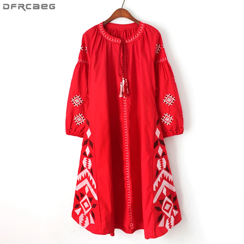 

O Neck Boho Casual Dress Autumn Women 2019 Elegant Embroidered Big Size Loose Bandage Dresses Lace Up Vestido Midi T Shirt Dress