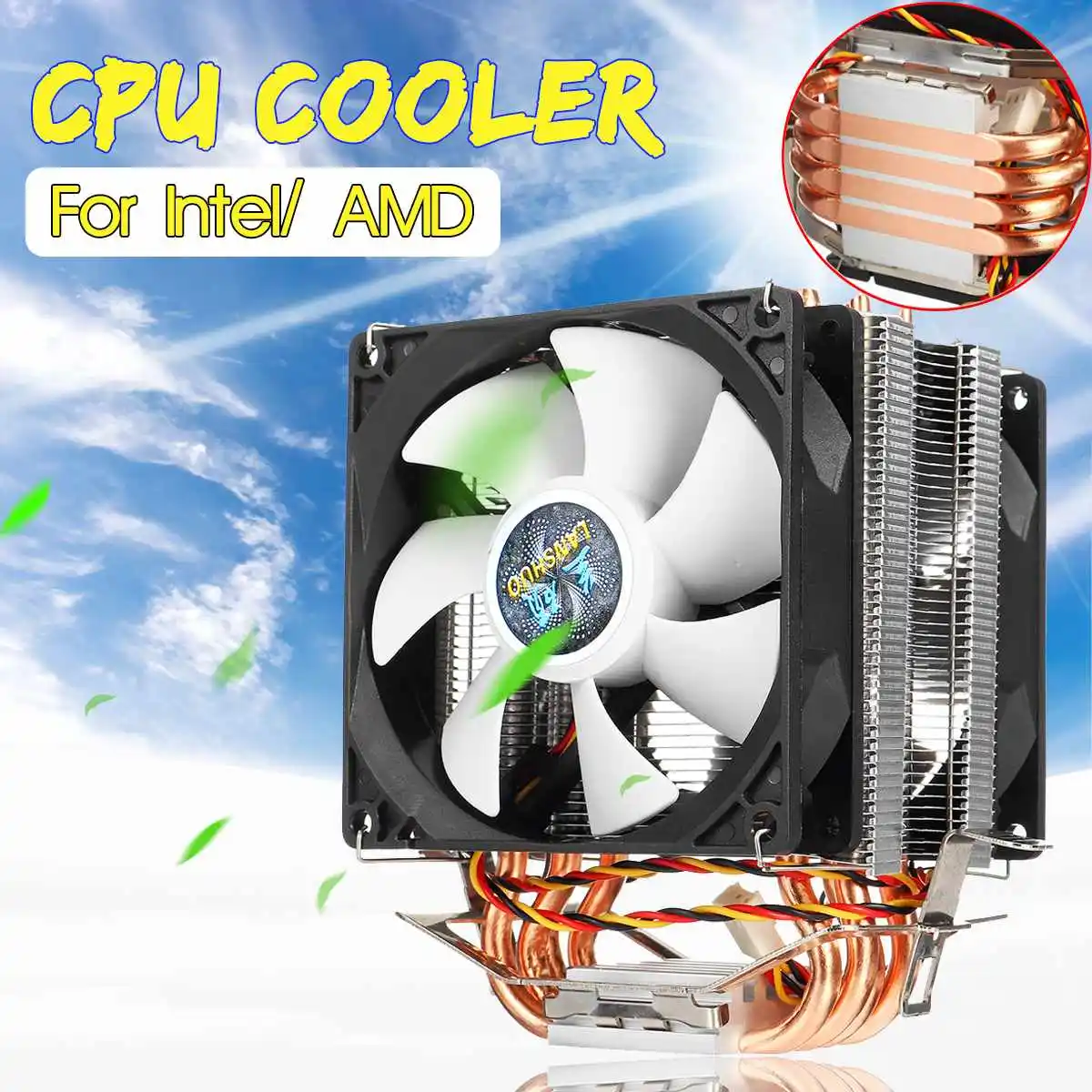 CPU Cooler 90mm 3Pin Dual-sided Fan Cooler 4 Heatpipe Cooler Fan Cooling Heatsink for LGA 1150/1151/1155/1156/1366/775 AMD AMD3+