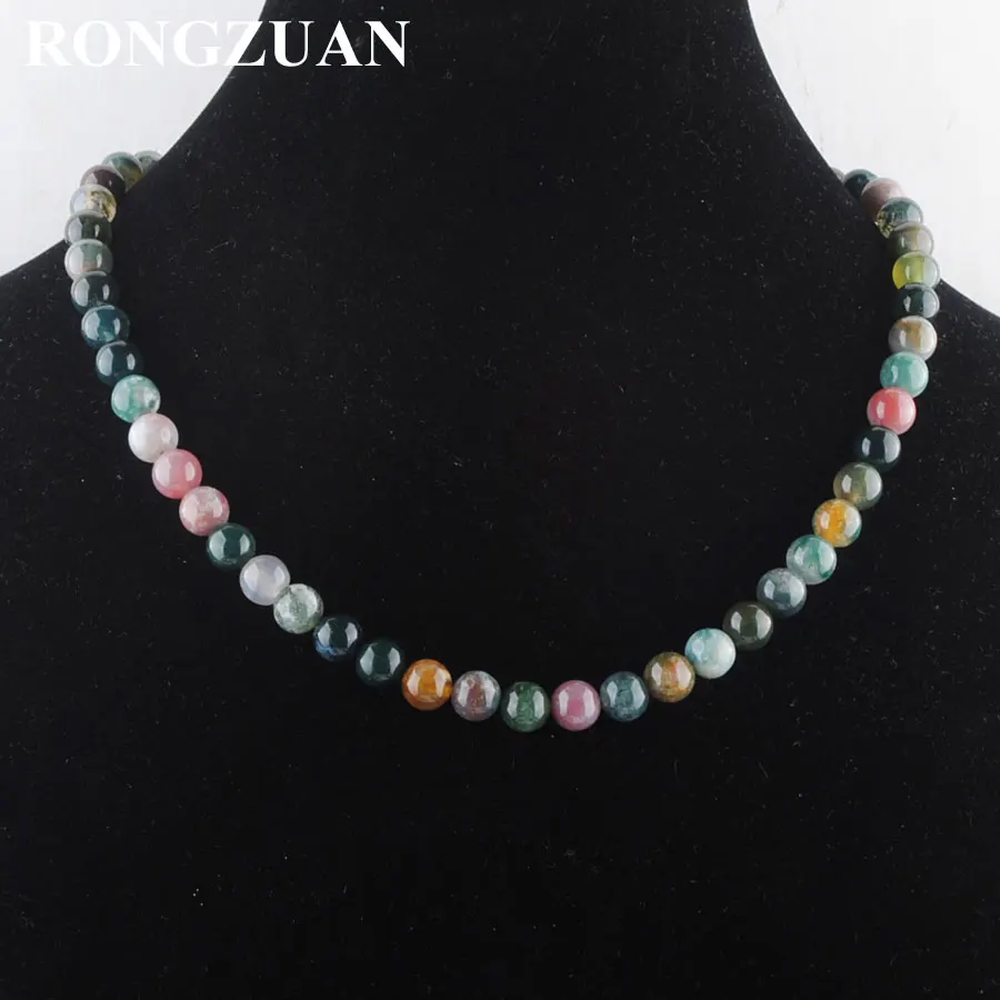 

RONGZUAN Natural Indian Agates Gem Stone 8mm Round Beads Jewelry Necklace 18" Strand Women Jewelry TF3029