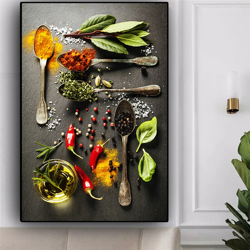 Grains Spices Spoon Peppers Kitchen Canvas Painting Cuadros Scandinavian Posters and Print Wall Art Food Picture Living Room