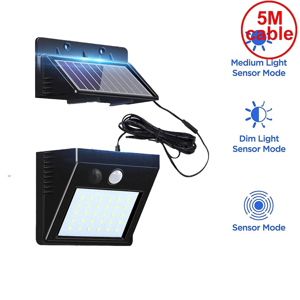 

30 leds solar light led lamp garden yard garage patio lantern security deck fence decor emergency lights motion sensor 5M cable