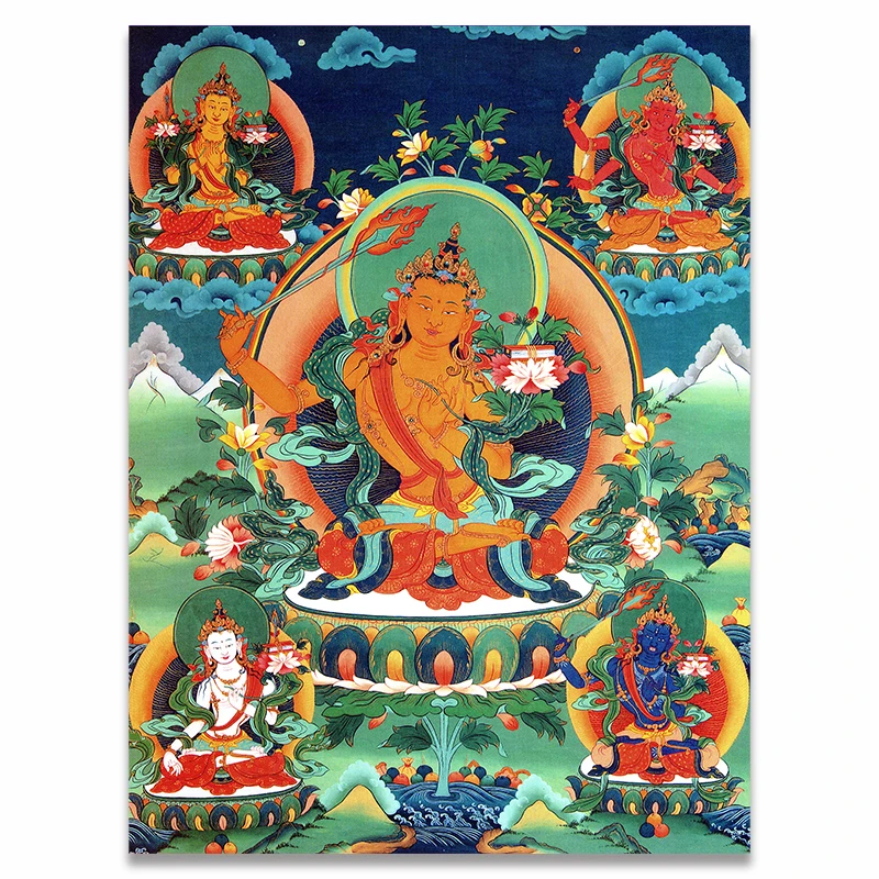 Тангка пять манджушри, Будда, живопись тибетская индийская китайская религия, печать на холсте, Постер, художественная Настенная картина, домашний декор