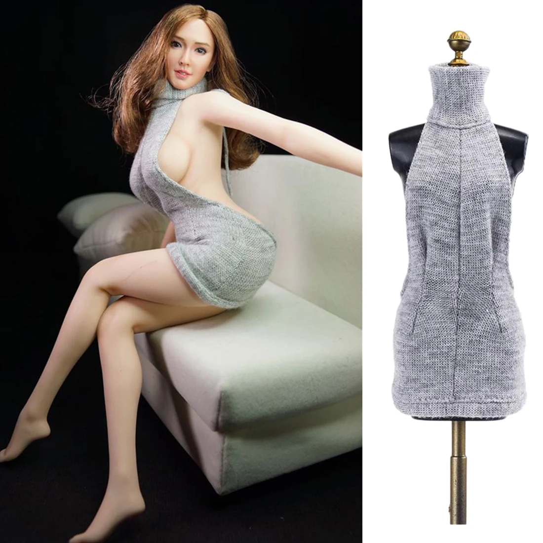 

1:6 Scale Female Figure Clothes Parts 12-Inch Female Soldier Backless Sweater Set Model Toy Accessory (Without Boby And Head)