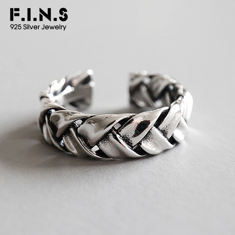 

F.I.N.S Antient 925 Sterling Silver Waving Rings for Women Opening Adjustable Finger Rings Vintage Silver 925 Jewelry
