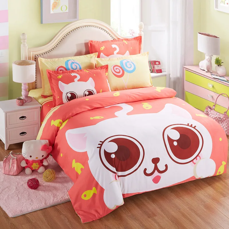 Summer Kid Cute Animal Bedding Set Cartoon Cat Bear 3 4pcs Bed set Children Duvet Cover Bed