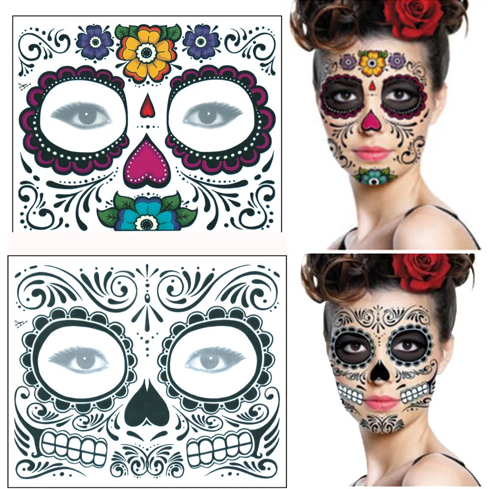 

2PCS Day Of The Dead Dia de los Muertos Face Mask Sugar Skull Tattoo Beauty