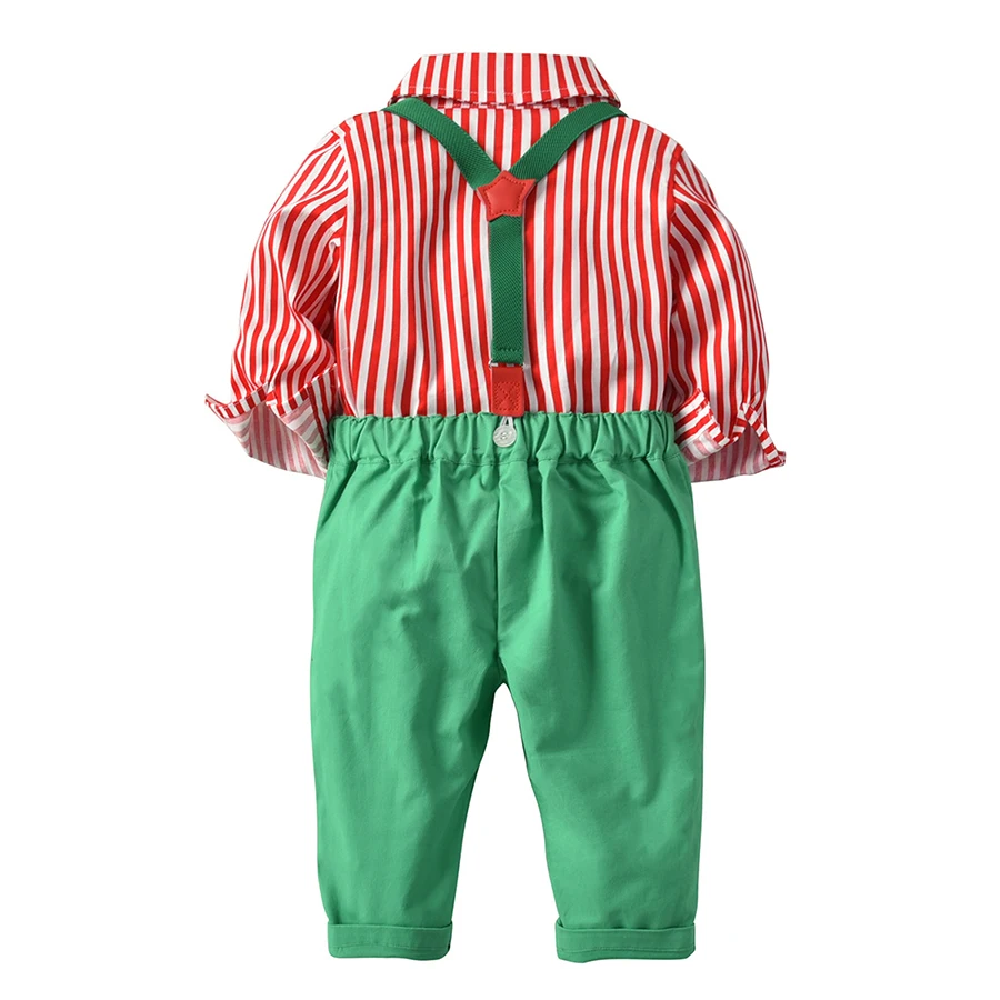Kimocat/детская одежда для маленьких мальчиков Рождественская одежда комплект рубашка с длинными рукавами+ штаны с подтяжками 2 шт./компл. костюмы костюм для маленьких мальчиков на возраст от 12 мес. до 4 лет