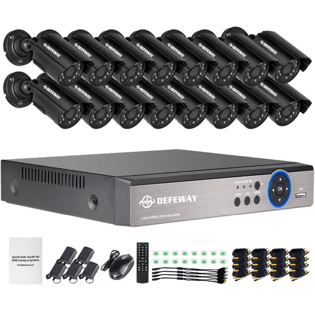 DEFEWAY 1200TVL 720P HD Outdoor CCTV Security Camera System 1080N Home Video Surveillance DVR Kit 16 CH 1080P HDMI Output