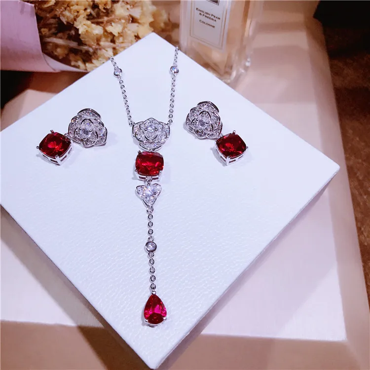 

Luxury Brand Jewelry 925 Sterling Silver Rose Wreath Earrings Jewelry Set For Women's Clothing Accessories