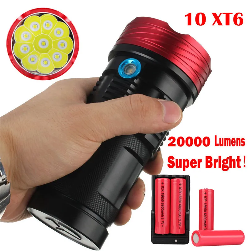 

New 20000Lumen 10x XML T6 LED Flashlight Torch Tactical Hunting Lamp Outdoor Sport Bicycle Cycling Bike Accessories July 21