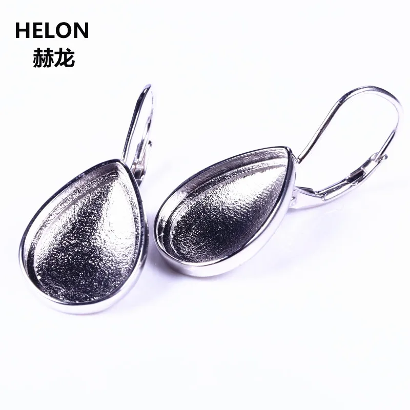 

925 Sterling Silver Engagement Wedding Ring 10x14mm Pear Cabochon Semi Mount Fine Jewelry Setting White Gold Color DIY Setting