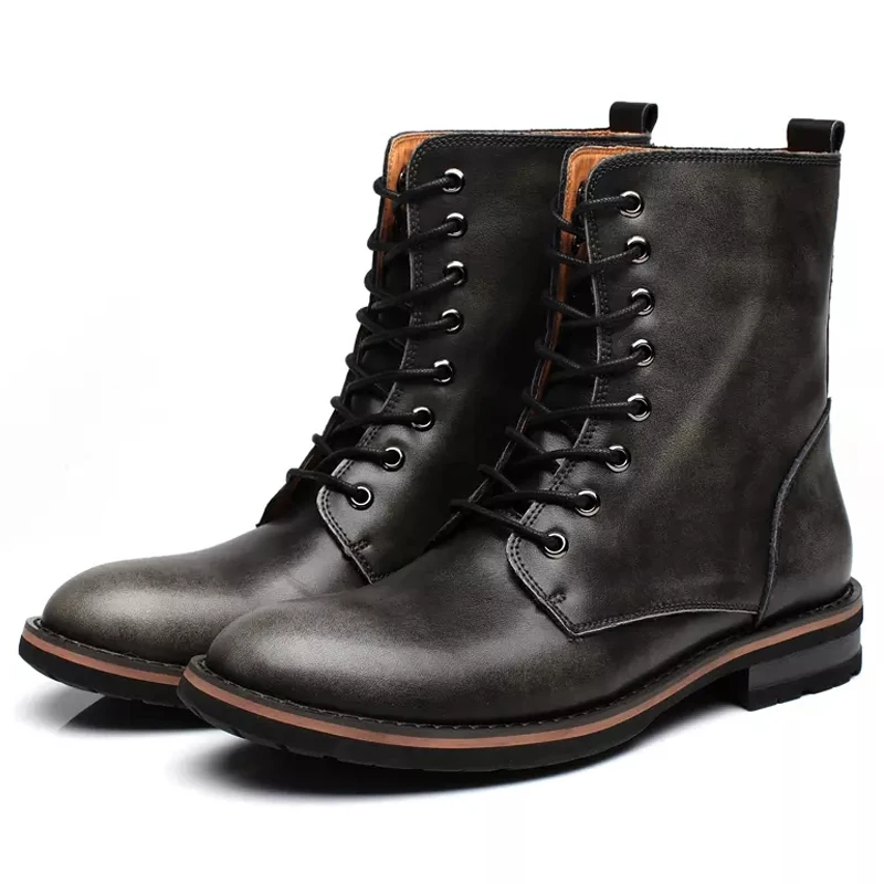 

2019 Fashion Motorcycle Boots Male Leather Martins Shoes Autumn Winter Styles Mid-calf High Boots 6#22E50
