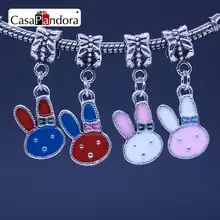 CasaPandora 4 Cores Prata-Cabeça de Coelho Pingente Fit Charm Bracelet DIY Esmalte colorido Talão Fazer Jóias Pingente Berloque(China)