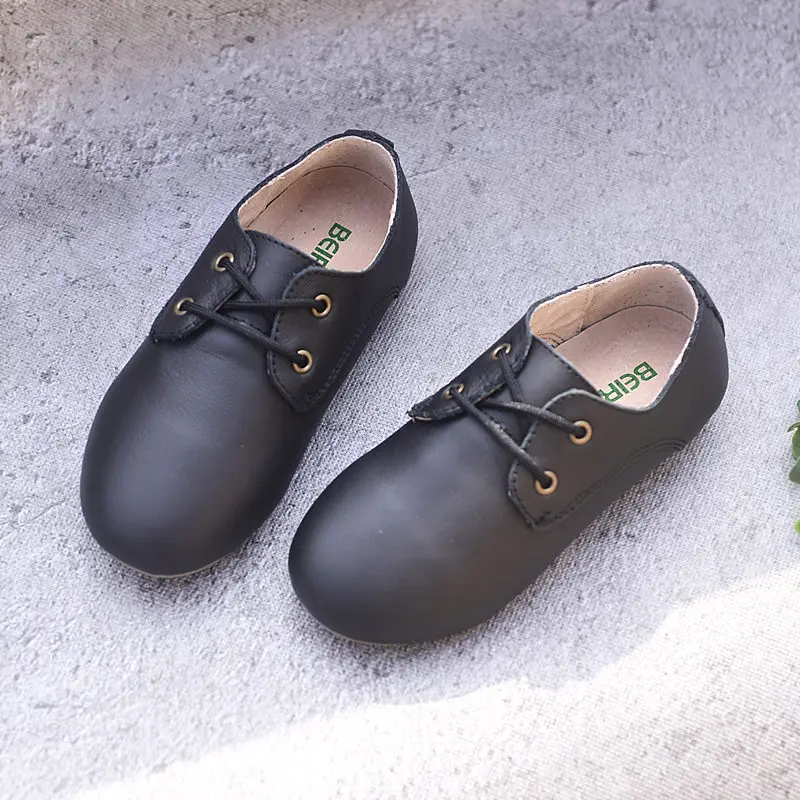 Детская Осенняя обувь кеды коровьей замша мальчиков и девочек шнуровке Оксфорд обувь детская повседневная обувь на шнуровке - Цвет: black