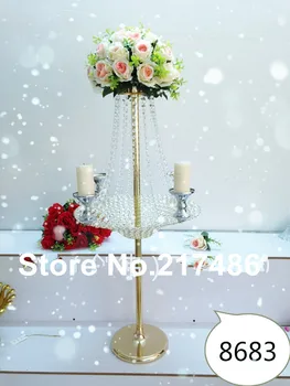 

free shipping (),gold 5 arms wholesale crystal candelabra centerpiece flower stand for wedding table