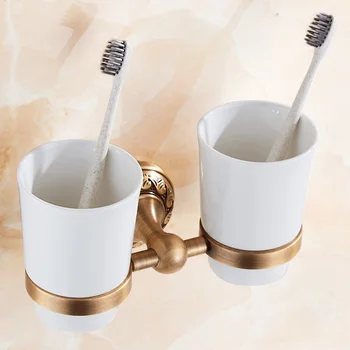 

A1 European toothbrush holder classical cup holder free punching bathroom space aluminum double tooth cup holder LO716555