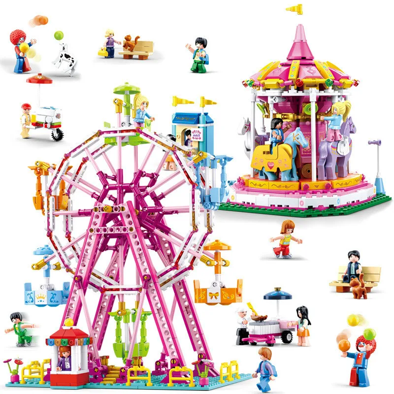City Amusement Park Ferris Wheel Carousel Building Blocks Compatible Legoings City Friends Bricks Toys For Girl Children Gifts