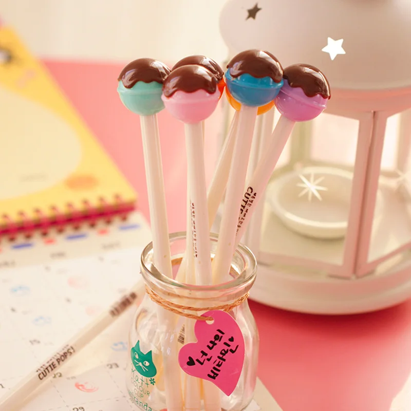 6 pcs/Lot Cute lollipop gel pen Chocolate candy black ink pens Kid gift ...